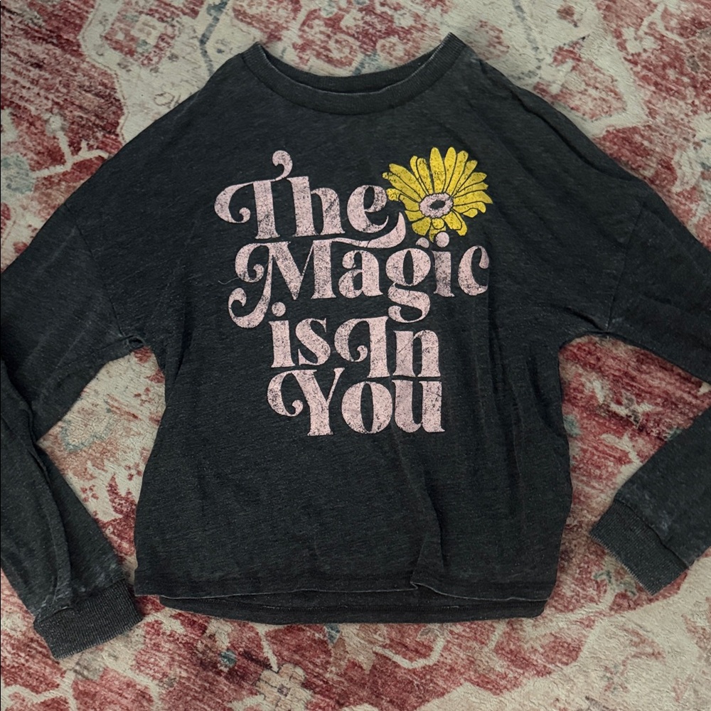 art class Black Long Sleeve Tee with Pink Text and Yellow Flower
